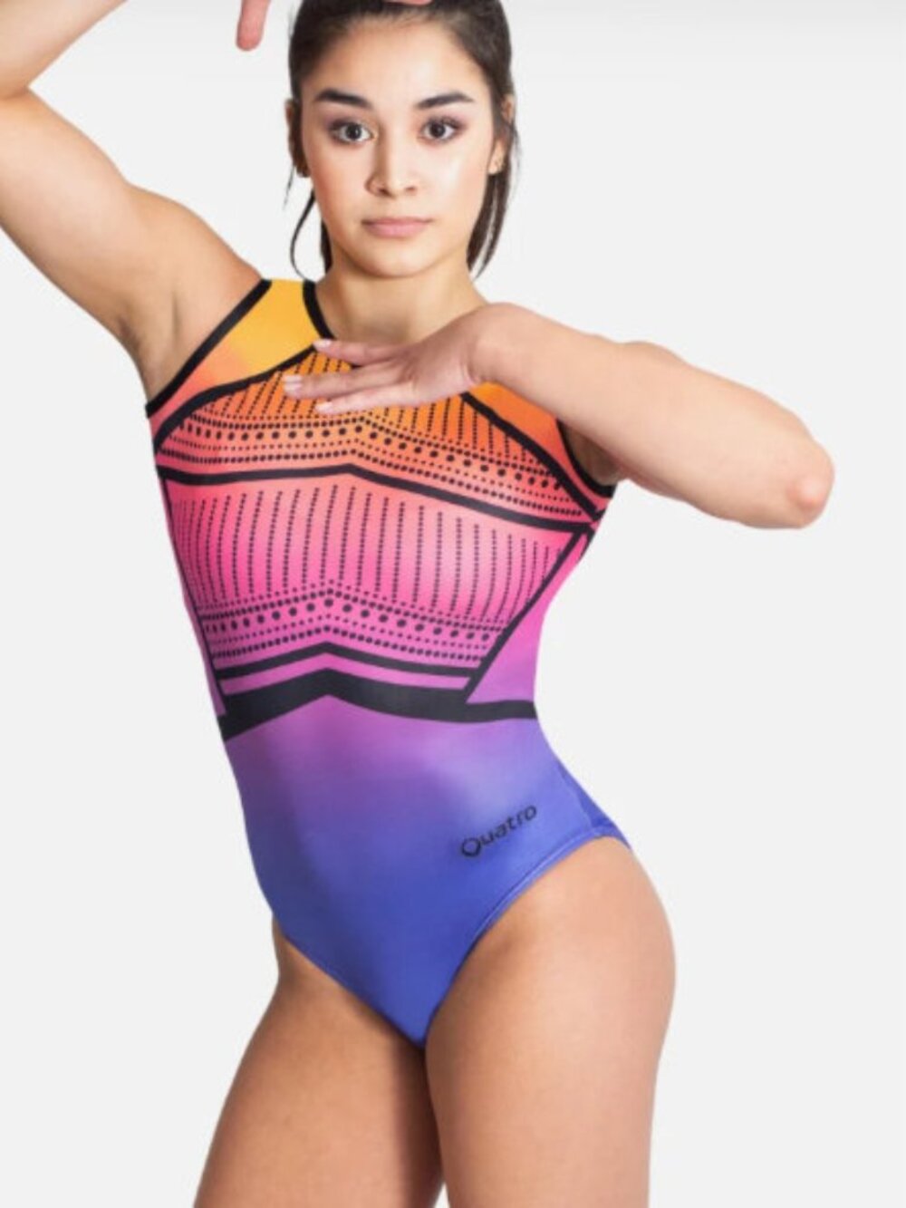 NWT Quatro Gymnastics Leotard "Milan" Rainbow Ombre Printed Size AM